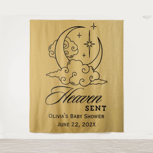 天から贈られたゴールドムーンスターズベイビーシャワー タペストリー (正面)