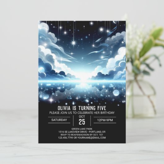 天にかわいい天体デジタル誕生日 招待状 (スタンド正面)