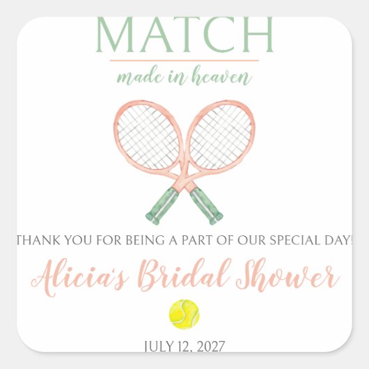 天のめぐみ テニス ブライダルシャワー スクエアシール (正面)