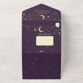 天のウェディング ディープパープル ムーンとスター オールインワン招待状 (外側)