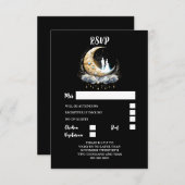 天のカップルのシルエット三日月エレガント 出欠カード (正面/裏面)