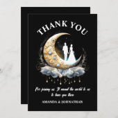 天のカップルのシルエット半月星夜 サンキューカード (正面/裏面)