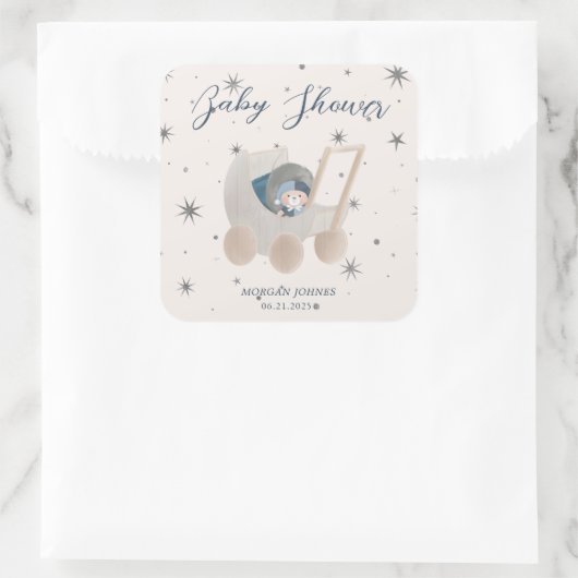 天のキュートなクマのベビーシャワー スクエアシール (バッグ)