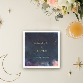 天のギフトミッドナイトブルースカイスターウォーターカラー スタンダードカクテルナプキン