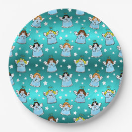 天のクリスマスエンジェルズパターン ペーパープレート