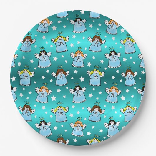天のクリスマスエンジェルズパターン ペーパープレート (正面)