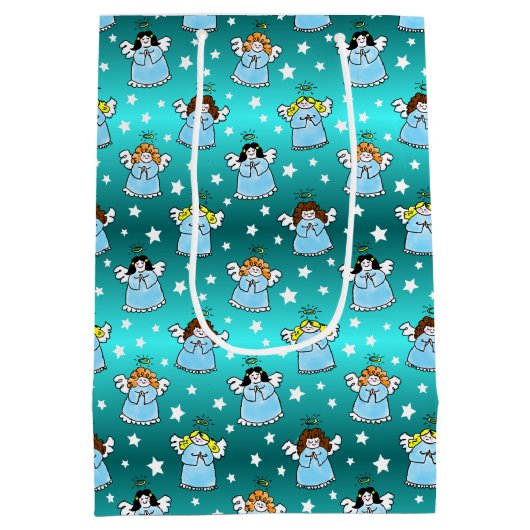 天のクリスマスエンジェルズパターン ミディアムペーパーバッグ (裏面)