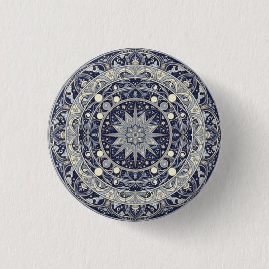 天のコンパス マンダラ 星の模様 アート 缶バッジ (正面)