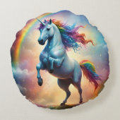 天のスペクトル:レインボーユニコーンの弧 ラウンドクッション (裏面)