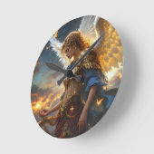 天のセンチネル – 夜明けの天使と神のみ ラウンド壁時計 (傾斜)