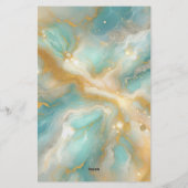 天のターコイズ大理石金ゴールド渦巻き 便箋 (裏面)