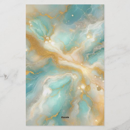 天のターコイズ大理石金ゴールド渦巻き 便箋 (裏面)