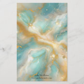 天のターコイズ大理石金ゴールド渦巻き 便箋 (正面)