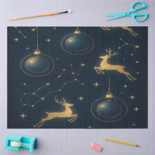 天のトナカイと金の星のオーナメント 薄葉紙 (クラフト)