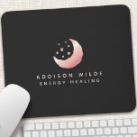 天のバラ金ゴールド三日月の星印 マウスパッド<br><div class="desc">天のバラ金ゴールド三日月の星ロゴマウスパッド。このモダンエレガントトレンディービジネスデザインは、黒い背景に月と星を無地の備えている。</div>