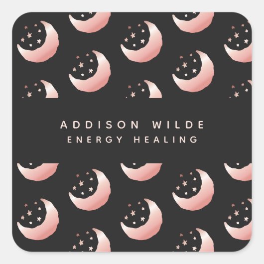 天のバラ金ゴールド三日月の星模様 スクエアシール (正面)