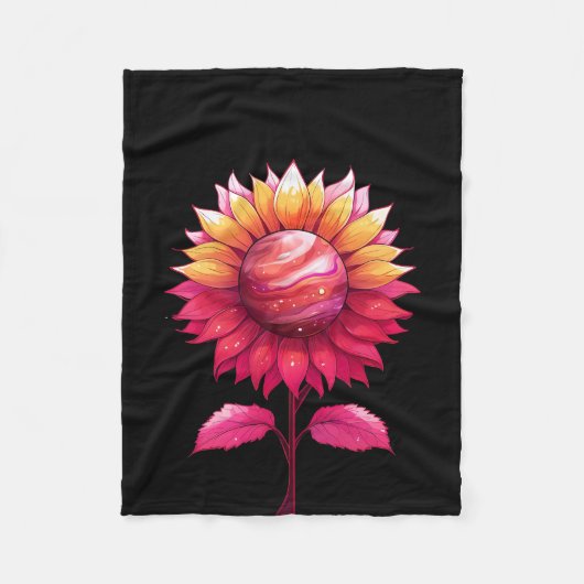 天のバラ黒 フリースブランケット (正面)