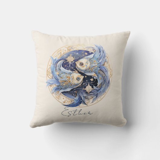 天のファンタジー魚の〔占星術の〕十二宮図記号の魚座 クッション (裏面)