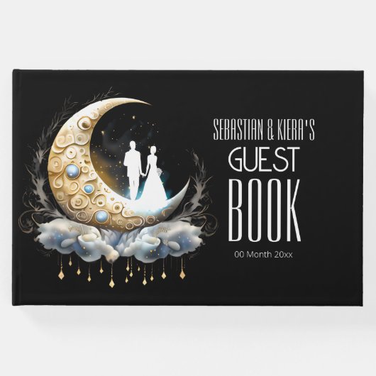 天のブライダルカップルのシルエット三日月 ゲストブック (正面)