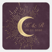 天のブルゴーニュ金ゴールドムーンアンドスターズ結婚ズ スクエアシール (正面)