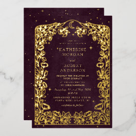 天のブルゴーニュ金ゴールドムーンアンドスターズ結婚ズ 箔招待状