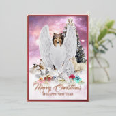 天のペットのクリスマスイブ、セーブルコリー天使 –  箔シーズンカード (立ち正面)