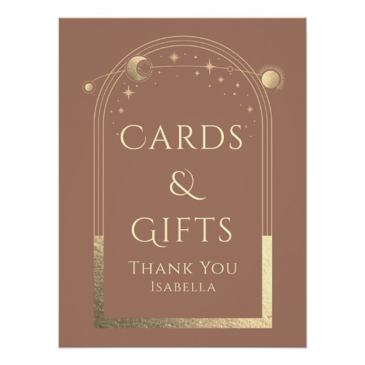 天のモカ金ゴールド太陽の月の星のカードとギフト ポスター (正面)