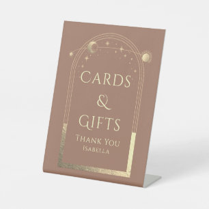 天のモカ金ゴールド太陽の月の星のカードとギフト 台座サイン