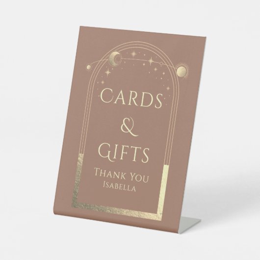 天のモカ金ゴールド太陽の月の星のカードとギフト 台座サイン (正面)