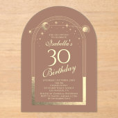 天のモカ金ゴールド太陽の月の星30th誕生日 アクリル招待状 (正面)