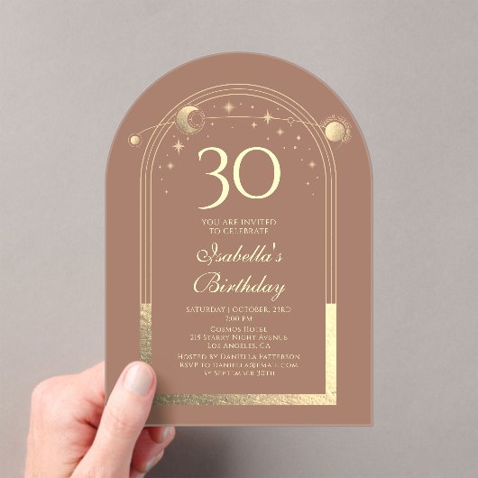 天のモカ金ゴールド太陽の月の星30th誕生日 アクリル招待状 (インサイチュ (ポータブル))