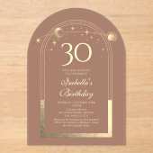 天のモカ金ゴールド太陽の月の星30th誕生日 アクリル招待状 (正面)