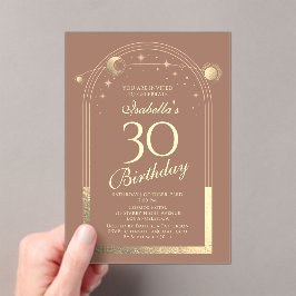 天のモカ金ゴールド太陽の月の星30th誕生日 アクリル招待状