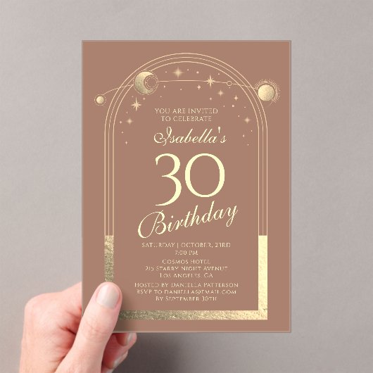 天のモカ金ゴールド太陽の月の星30th誕生日 アクリル招待状 (インサイチュ (ポータブル))