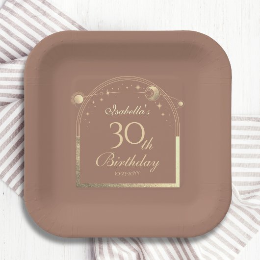 天のモカ金ゴールド太陽の月の星30th誕生日 ペーパープレート