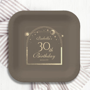 天のモカ金ゴールド太陽の月の星30th誕生日 ペーパープレート