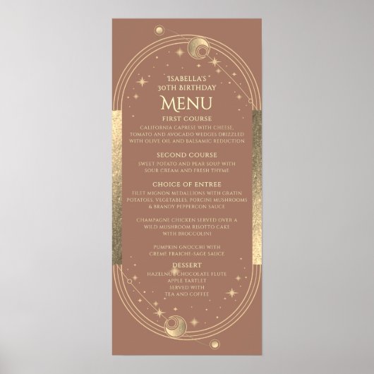 天のモカ金ゴールド太陽の月の星30th誕生日 ポスター (正面)