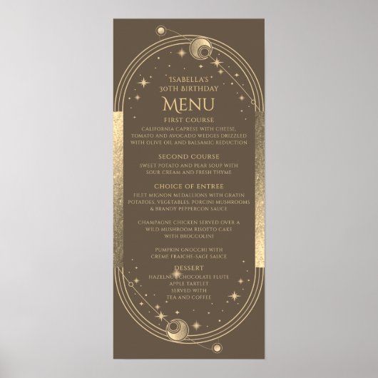 天のモカ金ゴールド太陽の月の星30th誕生日 ポスター (正面)