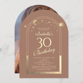 天のモカ金ゴールド太陽の月の星30th誕生日 招待状