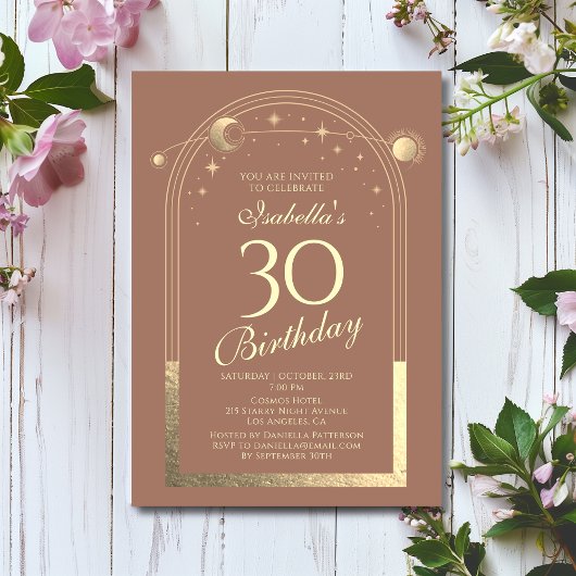 天のモカ金ゴールド太陽の月の星30th誕生日 招待状