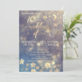 天のロマンチックな月と星の書道金ゴールド 招待状 (スタンド正面)