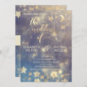 天のロマンチックな月と星の書道金ゴールド 招待状 (正面/裏面)