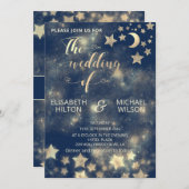 天のロマンチックな月と星の書道金ゴールド 招待状 (正面/裏面)