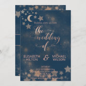 天のロマンチックな月と星の書道 招待状 (正面/裏面)