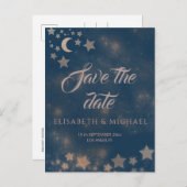 天のロマンチックな月と星の書道 案内ポストカード (正面/裏面)