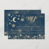 天のロマンティックな月と星のカリグラフィー出欠確認 出欠カード (正面/裏面)