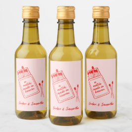 天の一致 ピンクと赤のレトロ ミニ ワインラベル