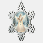 天の冬の天使　希望のランタン スノーフレークピューターオーナメント (右)