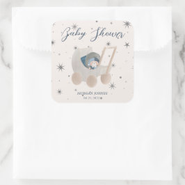 天の可愛いクマちゃんのベビーシャワー スクエアシール