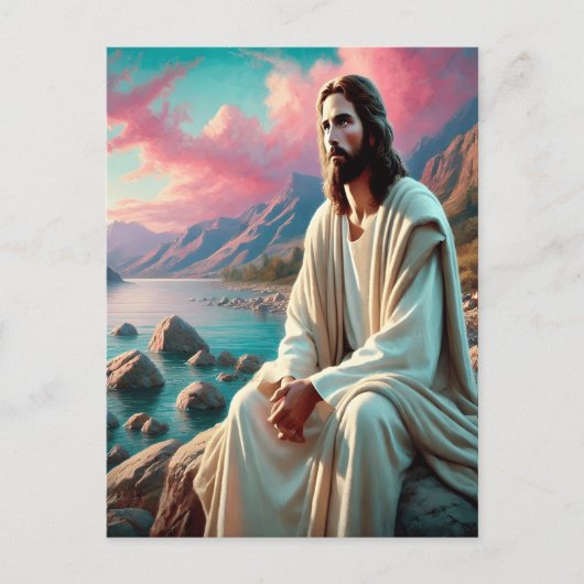 天の地平線を見つめるイエス・キリスト ポストカード (正面)